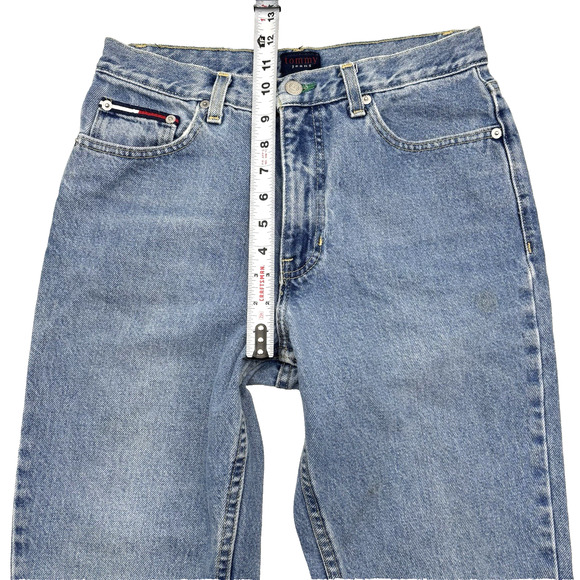 Vintage Y2K Tommy Hilfiger Med Wash High Rise Straight Jeans Jr 7 28x31" - FLAW - Picture 10 of 16